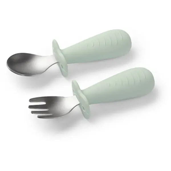 BabyOno Be Active Stainless Steel Spoon and Fork tacâmuri pentru copii Mint 12m+ 2 buc