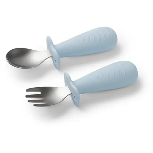 BabyOno Be Active Stainless Steel Spoon and Fork tacâmuri pentru copii Blue 12m+ 2 buc
