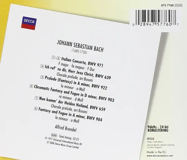 Bach, J.S.: Italian Concerto etc | Johann Sebastian Bach, Alfred Brendel