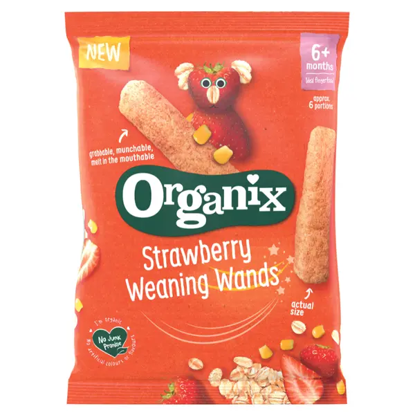 Baghete Bio din porumb si ovaz cu capsuni, + 6 luni, Organix | 25 g