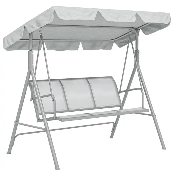 Balansoar de grădină 3 locuri Hollywoodschaukel cu acoperiș din metal gri+argintiu 170 x 110 x 153 cm | Aosom Romania