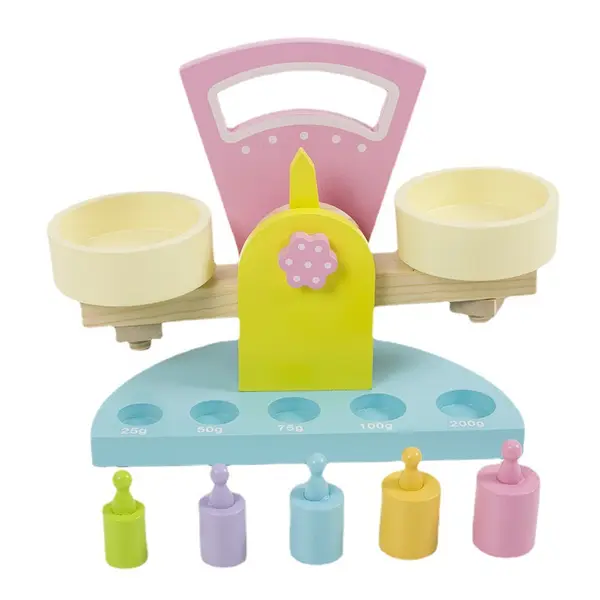 Balanta din lemn cu 5 greutati colorate - Joc educativ Montessori ZukiToys.ro