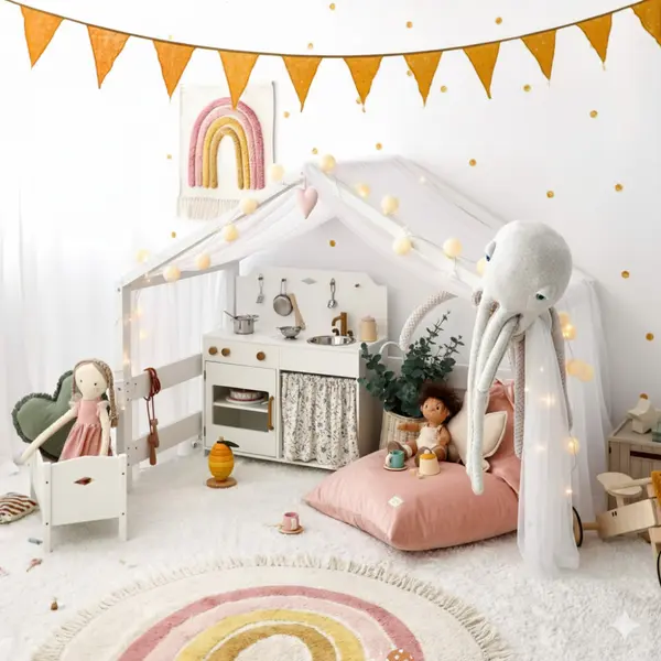 Baldachin din tulle pentru patut tip casuta Little Amy alb, 430 cm
