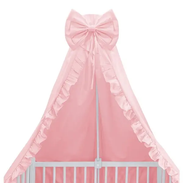 Baldachin pentru patut MimiNu cu funda si volanas 210x145 cm Colectia Royal Powder Pink