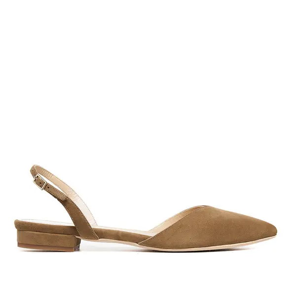Balerini Alice in V, Piele Intoarsa, Camel - 39.5 / 11 cm