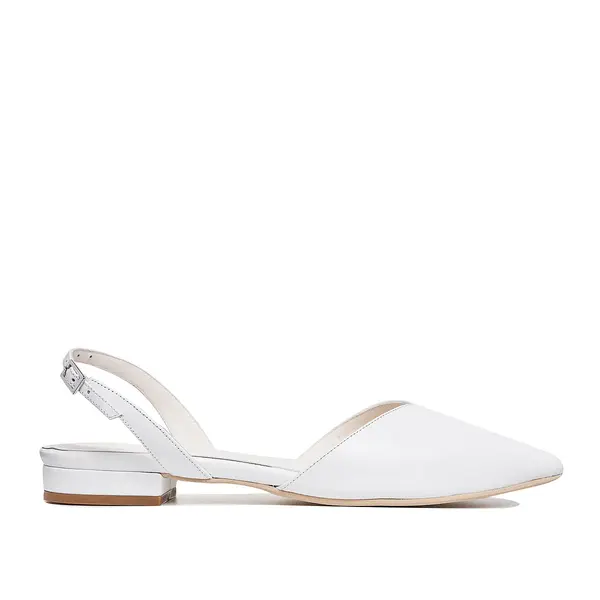 Balerini Alice in V, Piele Naturala, Albi - 34 / 8 cm