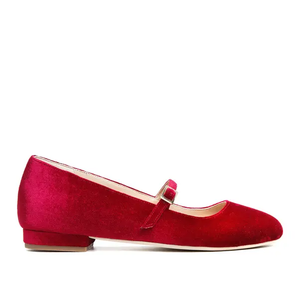 Balerini Carrie, Catifea, Rosu-Intens - 37 / 1 cm