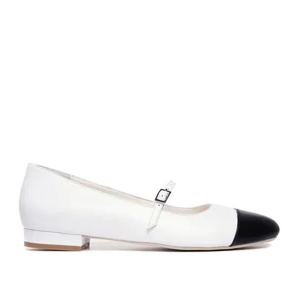 Balerini Carrie, Piele Naturala, Alb-Negru - 34 / 1 cm