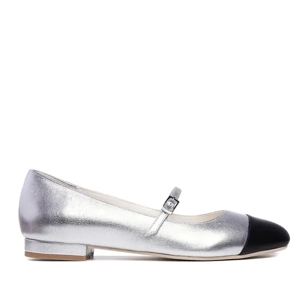 Balerini Carrie, Piele Naturala, Argintiu-Negru - 41 / 1 cm