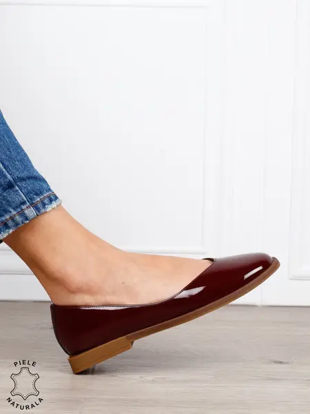 Balerini dama din piele naturala cu talpa usoara si plata CRL1630 BORDO
