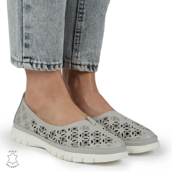 BALERINI dama din Piele naturala PERFORATA SLIP-ON CRL1360 GRI