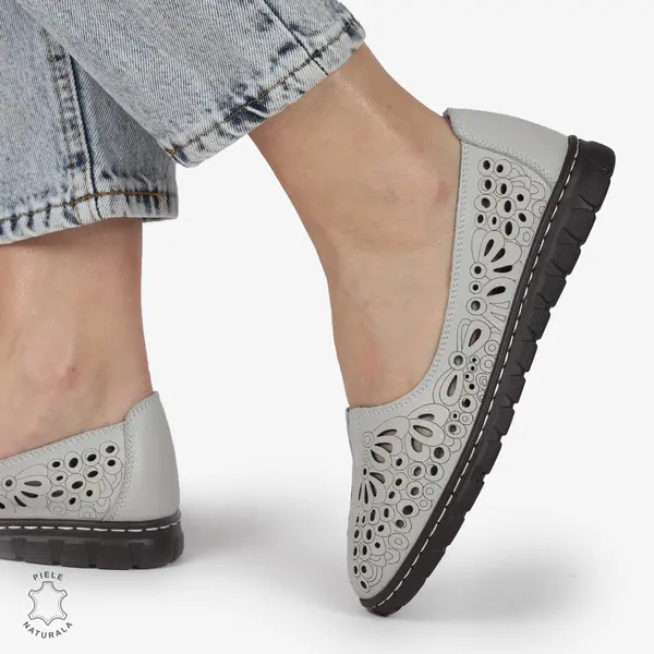 BALERINI dama din Piele naturala PERFORATA SLIP-ON CRL1363 GRI