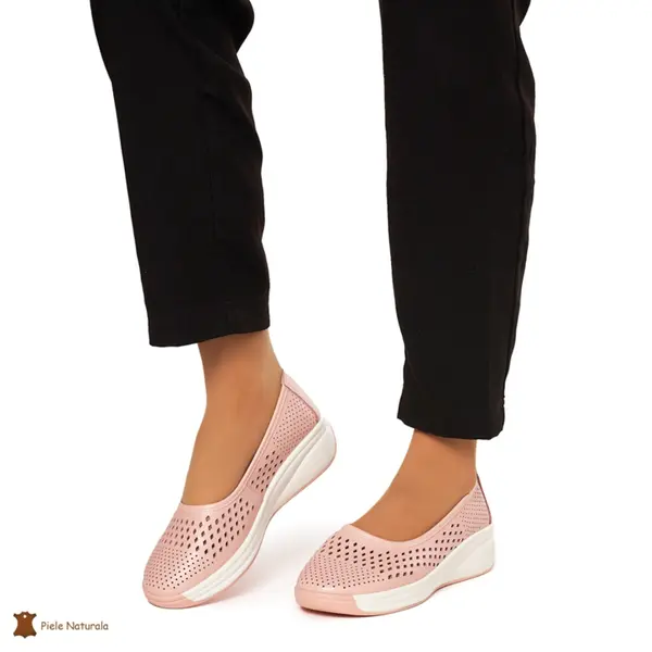 Balerini Dama Piele Naturala Slip-on CRL0076 ROZ