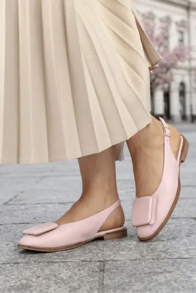 Balerini Decupati din Piele Roz cu Accesoriu - XERA PUDRA