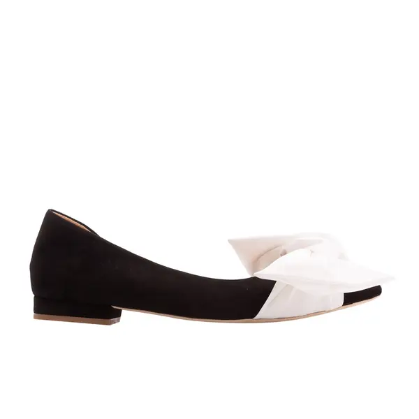 Balerini Samantha cu Funda, Piele Intoarsa, Negru/Alb - 38 / 8 cm