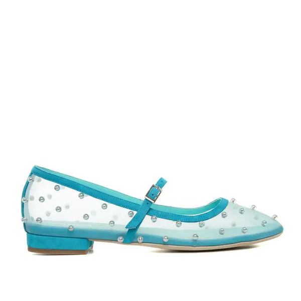 Balerini Zoe, Mesh/Piele Intoarsa, Turcoaz - 39 / 8 cm