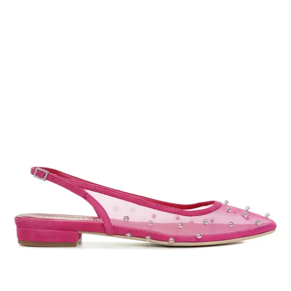 Balerini Zoe, Mesh/Piele Intoarsa, Varf Ascutit, Fucsia - 34.5 / 6.5 cm