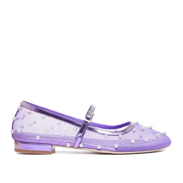 Balerini Zoe, Mesh/Piele Naturala, Mov Metalizat - 40.5 / 8 cm