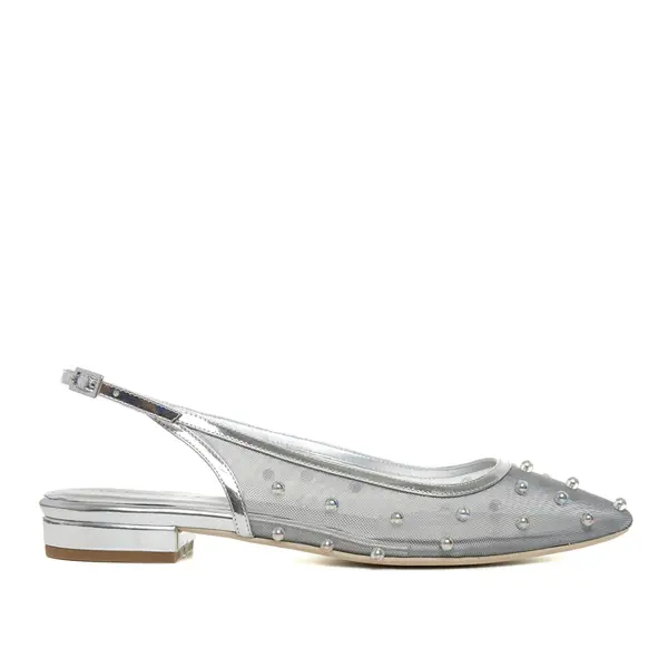 Balerini Zoe, Mesh/Piele Naturala, Varf Ascutit, Argintiu-Oglinda - 35.5 / 1 cm