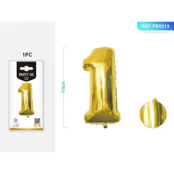 Balon aniversar PartyGo cifra 1, 40cm, auriu