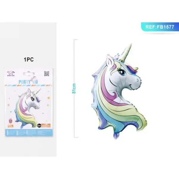Balon design Unicorn din folie PartyGo, 81cm, mix colorat