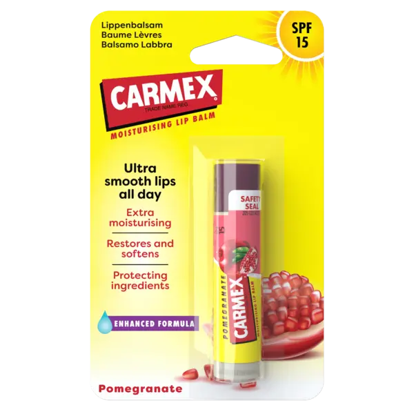 Balsam reparator pentru buze uscate si crapate cu aroma de rodie SPF15, 4.25g, Carmex