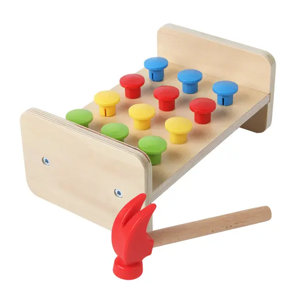 Banc de lucru 2-in-1 cu ciocanel si sabloane - jucarie educativa din lemn