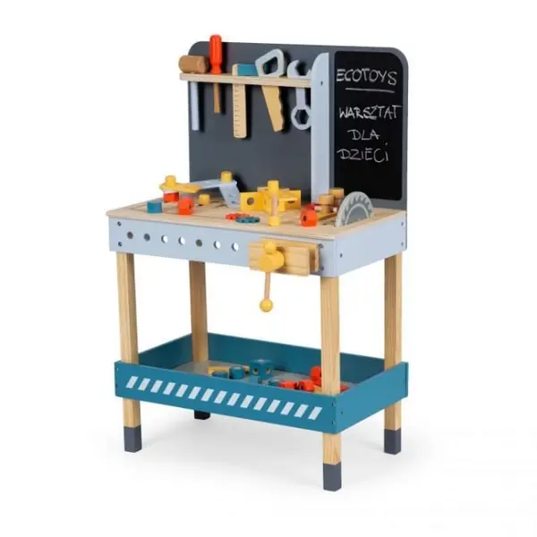 Banc de lucru copii Ecotoys, din lemn cu unelte, multicolor KID974429, la doar 361,00 lei