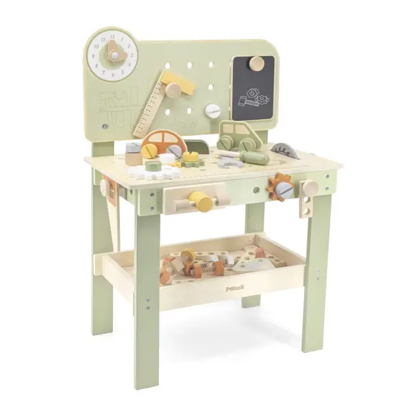 Banc de lucru copii PolarB Viga, lemn, unelte si accesorii, verde KID440656, la doar 378,00 lei