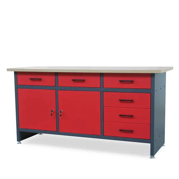 Banc de lucru mare HENRY, 1700 x 850 x 600 mm, rosu-antracit Banc de lucru mare HENRY, 1700 x 850 x 600 mm, roșu-antracit