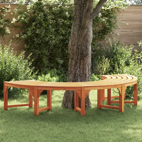 Banca de exterior Gossi pentru copaci, semirotunda, 200 cm, din lemn solid de eucalipt