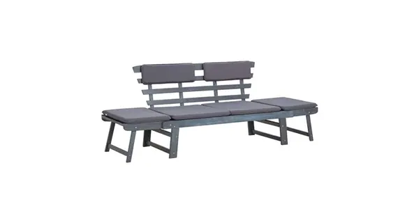 Banca de gradina cu perne 2-in-1 gri 190 cm lemn masiv acacia