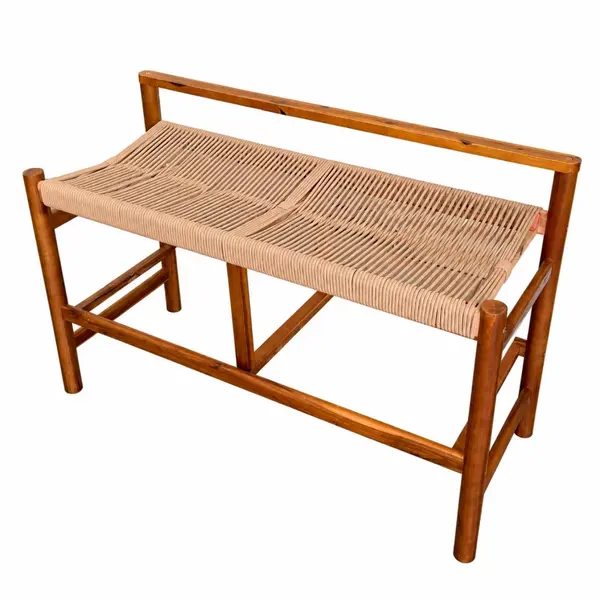 Banca din lemn de acacia cu sezut din snur de hartie, 100&times;41&times;65 cm