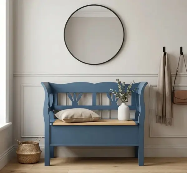 Banca mica cu finisaj Dark Blue / Light Walnut Waxed