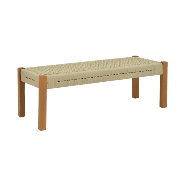 Banca Uma din lemn de tec si sfoara PE, Natural, 150x45x40 cm