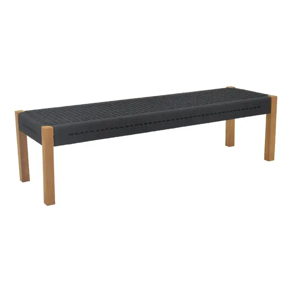 Banca Uma pakoworld din lemn de tec si pe sfoara in nuanta neagra 150x45x40cm Bancă Uma pakoworld din lemn de tec și sfoară în nuanță neagră, 150x45x40 cm.