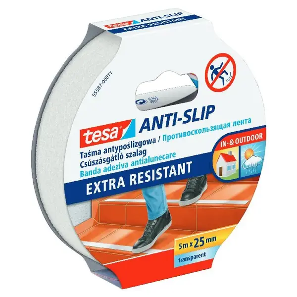Banda adeziva antialunecare transparenta 25 mm x 5m Banda adeziva antialunecare 25 mm x 5m extra trans. 55587 Tesa