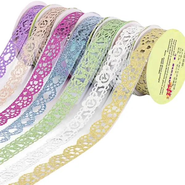 Banda adeziva dantelata cu sclipici pentru activitati crafts,18mm x 1 m,diverse culori