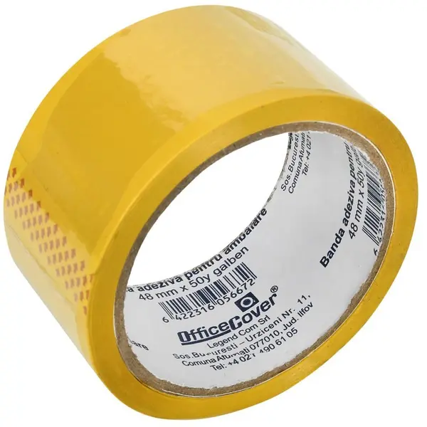 Banda adeziva Office Cover pentru ambalare, 48 mm x 50 yarzi, galben