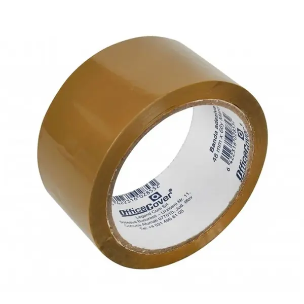 Banda adeziva Office Cover pentru ambalare, 48 mm x 66 yarzi, maro, acrilica