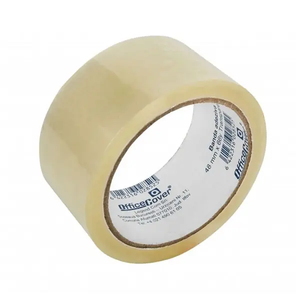 Banda adeziva Office Cover pentru ambalare, 48 mm x 66 yarzi, transparenta, acrilica