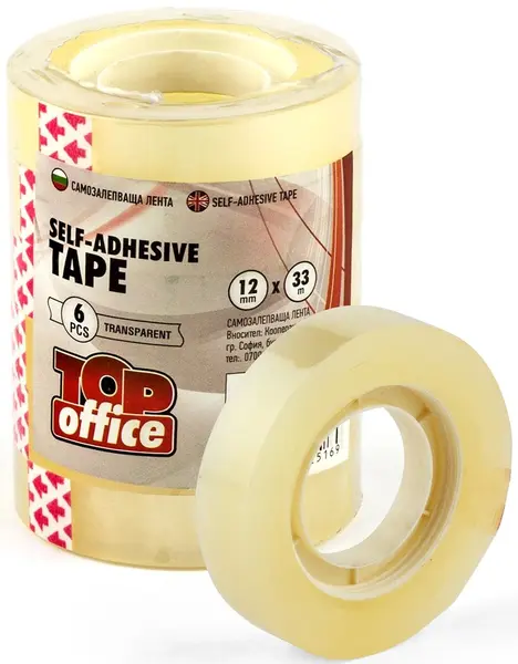 Banda adeziva Top Office - 12 mm x 33 m, transparenta, 6 buc.