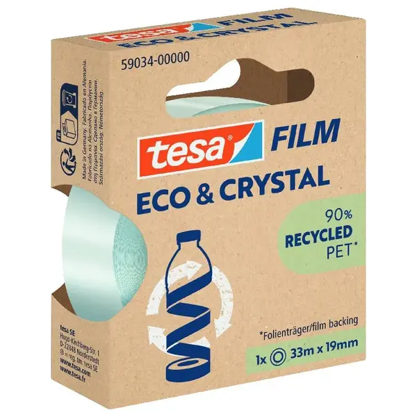 Banda adeziva transparenta plastic reciclat 19mm x 33 m Banda adeziva transparenta plastic reciclat 19mm x 33 m