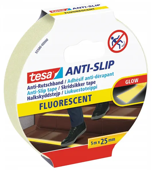 Bandă antiderapantă Tesa – Anti-Slip Tape, fosforescentă, 5 m x 25 mm