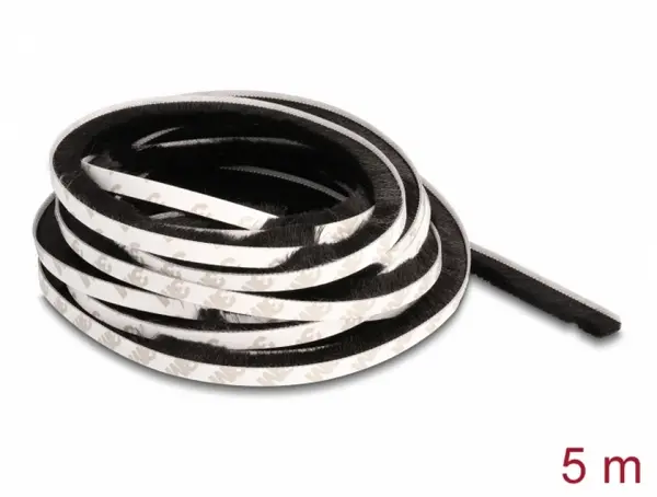 Banda autoadeziva cu perii 5m x 10mm Negru, Delock 66894