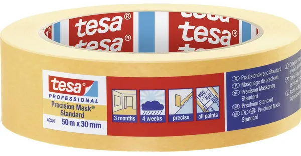 Bandă de hârtie Tesa – Precision Mask Standard, 50 m x 30 mm, portocalie
