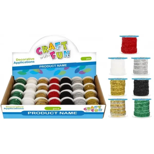 Banda decorativa cu sclipici pentru activitati crafts,diverse culori,1cm x1 m