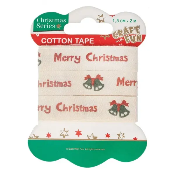 Banda decorativa pentru activitati crafts,Merry Christmas,bumbac,1.5 cm x 2 m