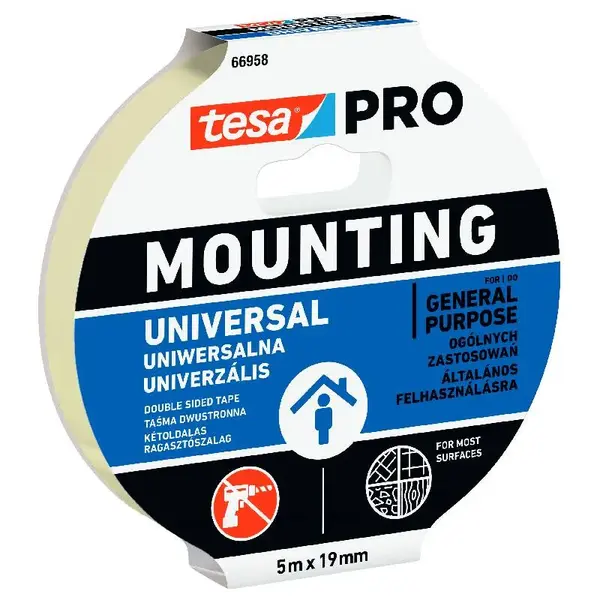 Banda dublu adeziva alba 19 mm x 5m montaj universal Banda dublu adeziva alba 19 mm x 5m montaj universal