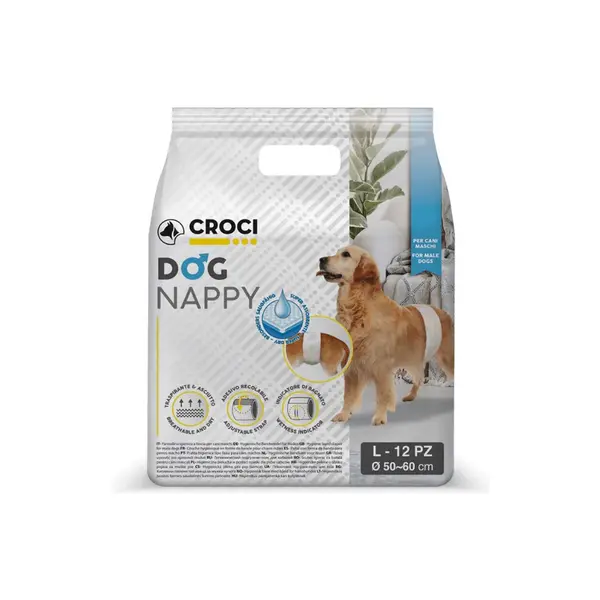 Banda incontineta urinara pentru caini Croci Dog Nappy L, Mascul, 50-60 cm, 12 bucati